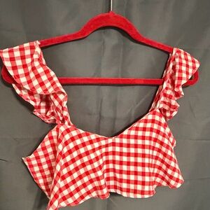 Zara Red and White Checkered Crop Top